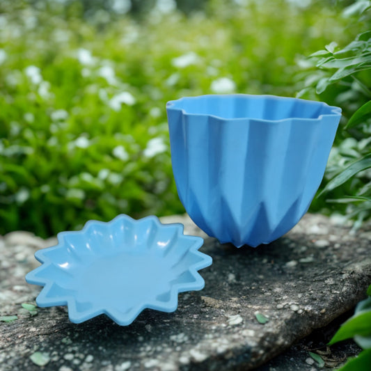 5-Inch Stylish Plastic Pot with Tray – Blue Elegance Meets Durability The Grow Kart