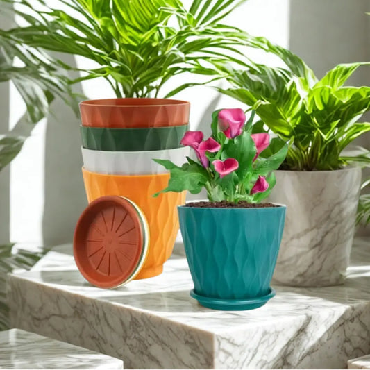 Pack of 5 Premium Plastic Flower Pots – Round, Multicolor, 10x10 cm – Ideal for Indoor &amp; Outdoor Gardening The Grow Kart