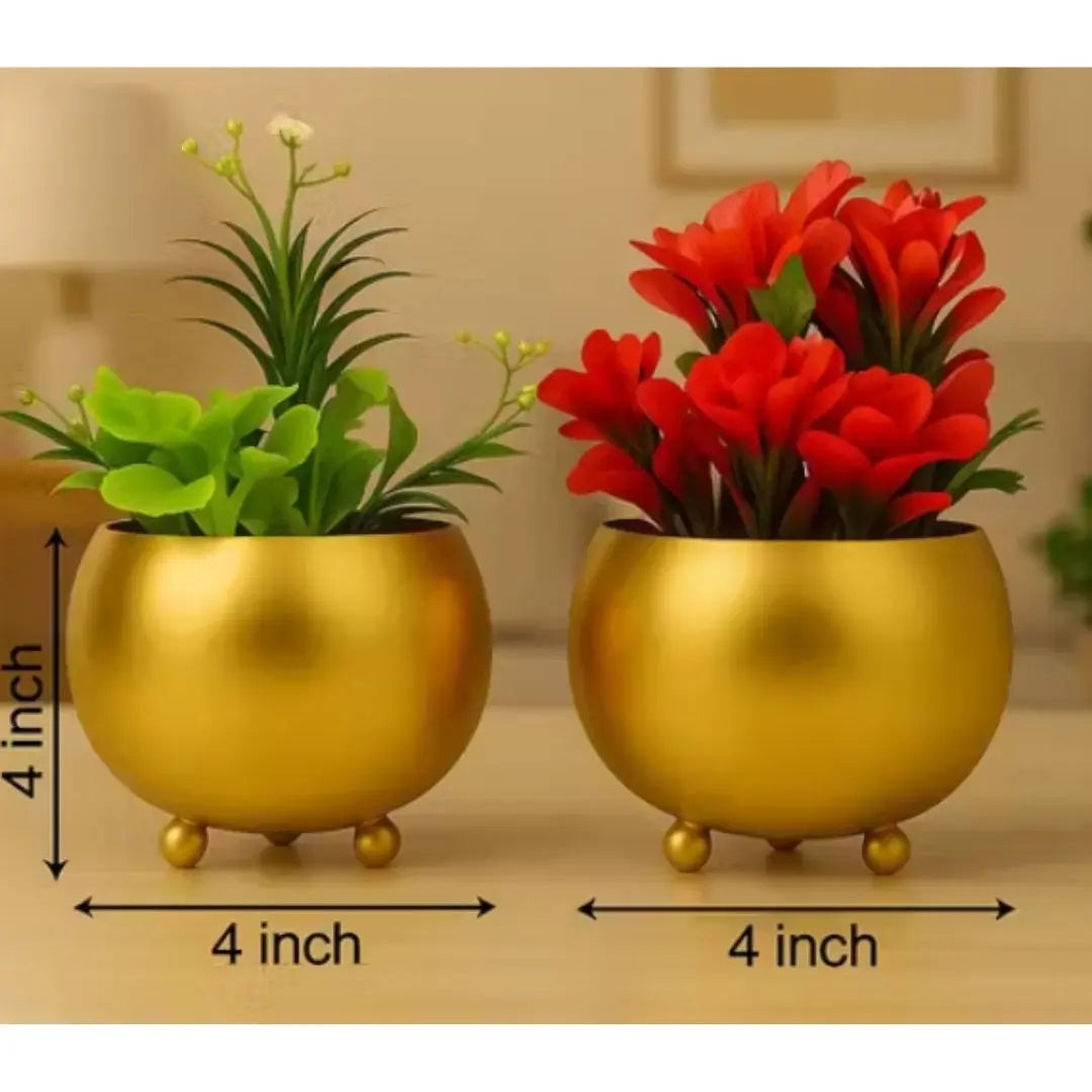 Glossy Gold Metal Mini Flower Pots – Pack of 2 The Grow Kart