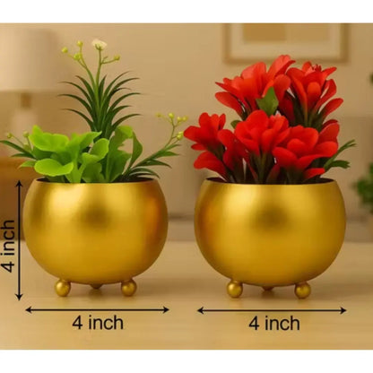 Glossy Gold Metal Mini Flower Pots – Pack of 2 The Grow Kart